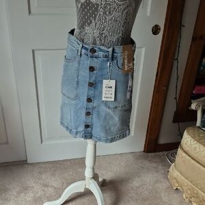 Kensie Light Blue Button-Front Mini Skirt